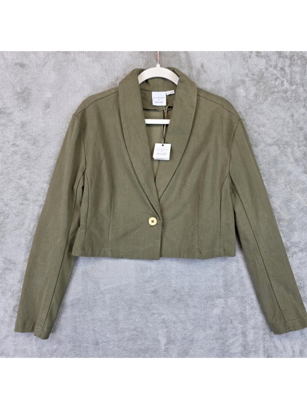 RACHELOVE X Splendid Blazer Jacket Womens XS Green Cropped Single Button Twill